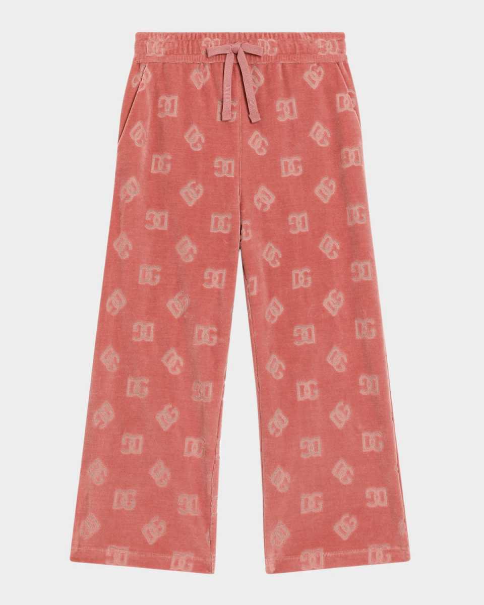 Girl's Interlocked Logo Velvet Sweatpants, Size 8-14